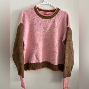 THML Pink and Brown Crew Neck Sweater